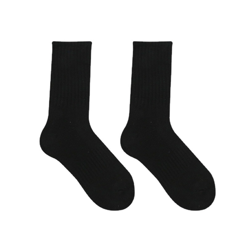 Solid Color Towel Bottom Extra Thick Socks Autumn and Winter Simplicity Long Socks Black and White Casual Sport Mid-Calf Length Sock Men and Women Factory Wholesale