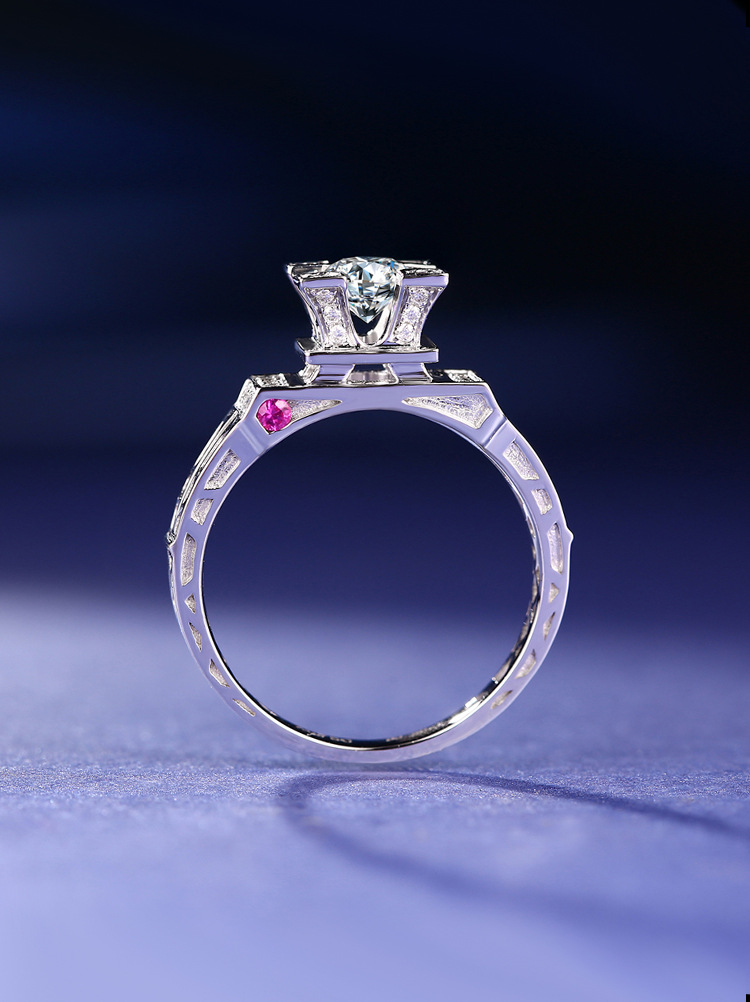 埃菲尔铁塔莫桑石结婚钻戒指环女925银首饰经典奢华1克拉活口批发