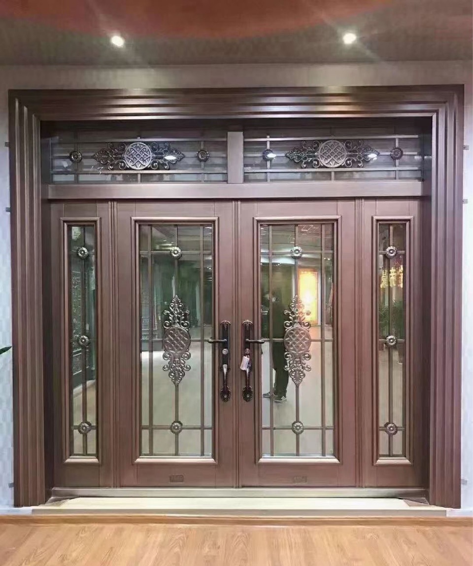 玻璃门别墅时尚进入门阳台玻璃门铝艺拼接工艺防盗门厂家私人特做