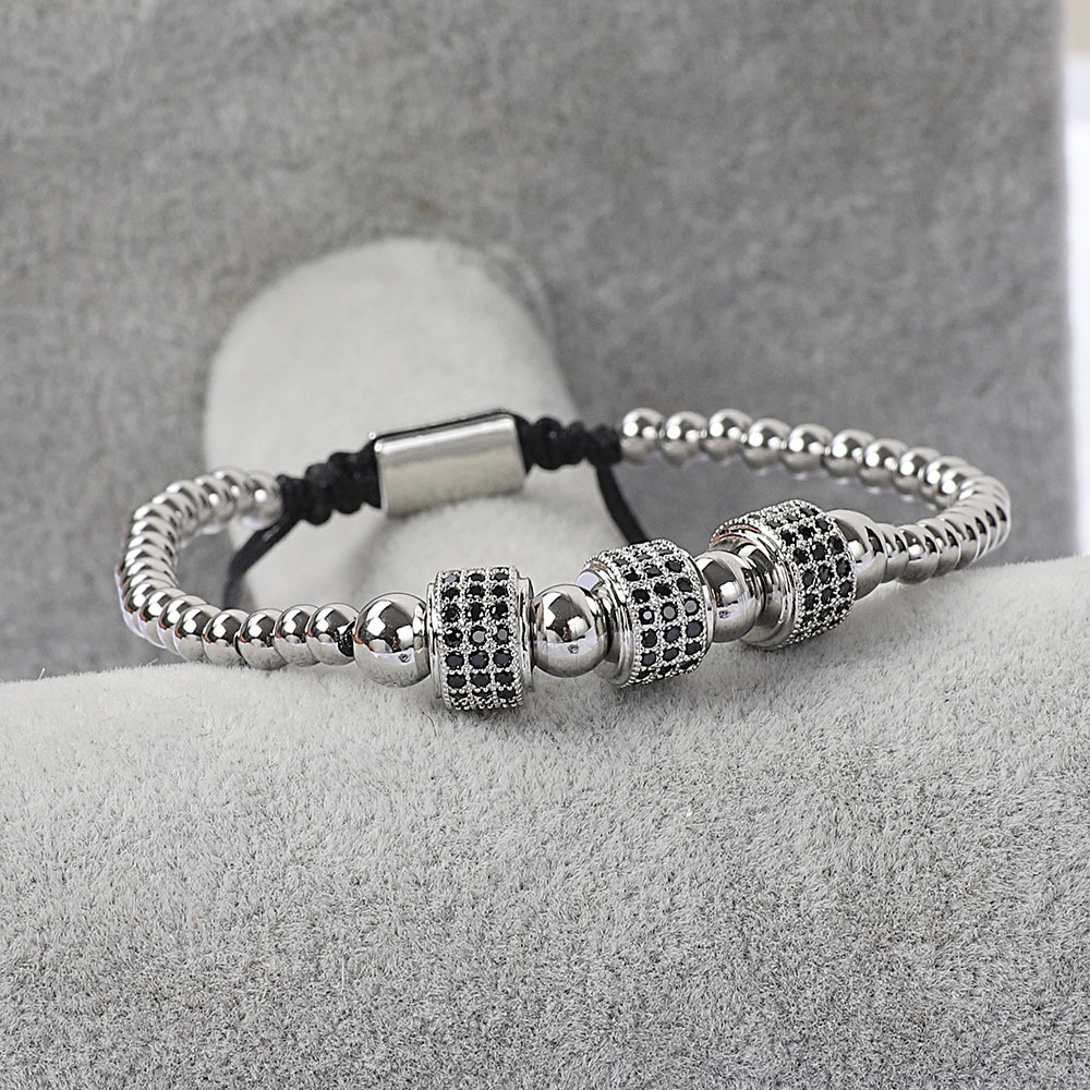 速卖通 欧美朋克风钛钢珠铜镶锆车轮珠编织手串手链批发
