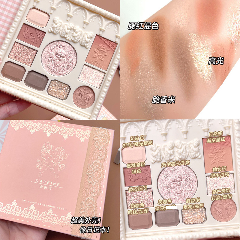 Makeup Cappel Ten-Color Angel Mysterious Relief Eye Shadow Plate Pearl Thin and Glittering Highlight Blush Repair Makeup Palette