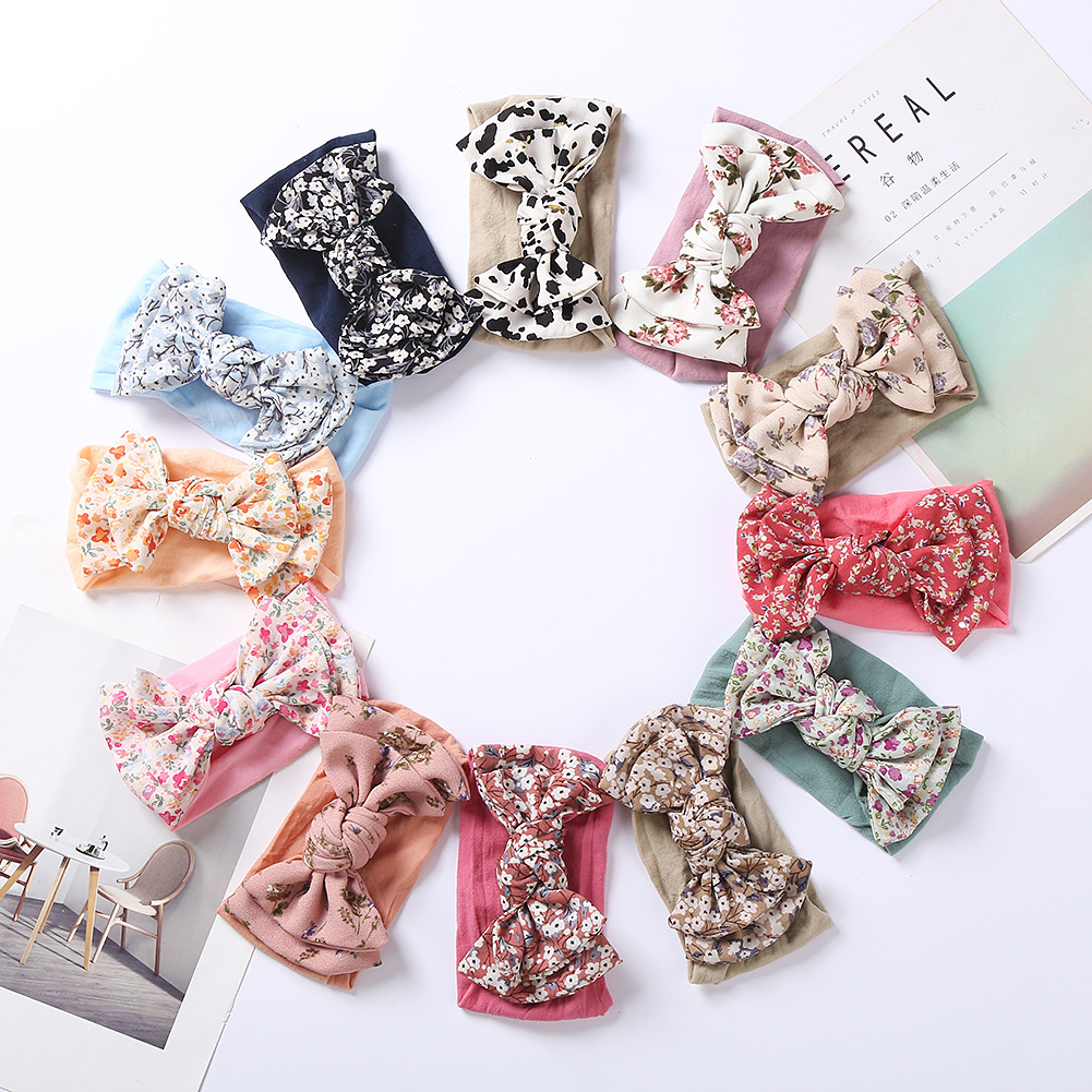 Chiffon Bow Print Children Knotting Hairband Baby High Elasticity Super Soft Baby Headband