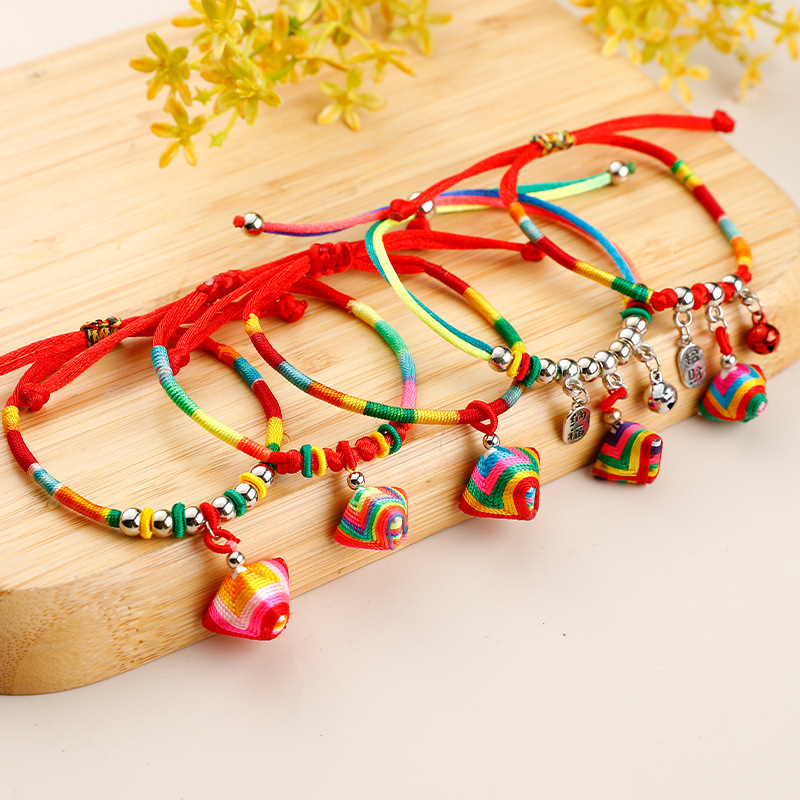 Dragon Boat Festival Colorful Rope Hand-Woven Children's Small Zongzi Bracelet May Festival Tiger Head Sachet Carrying Strap Wholesale Gift