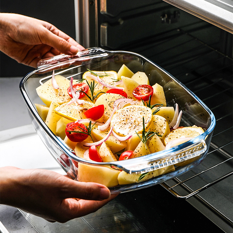 Rectangular Transparent Tempered Glass Bakeware Tray Dish Microwave Oven Heat-Resistant Wholesale