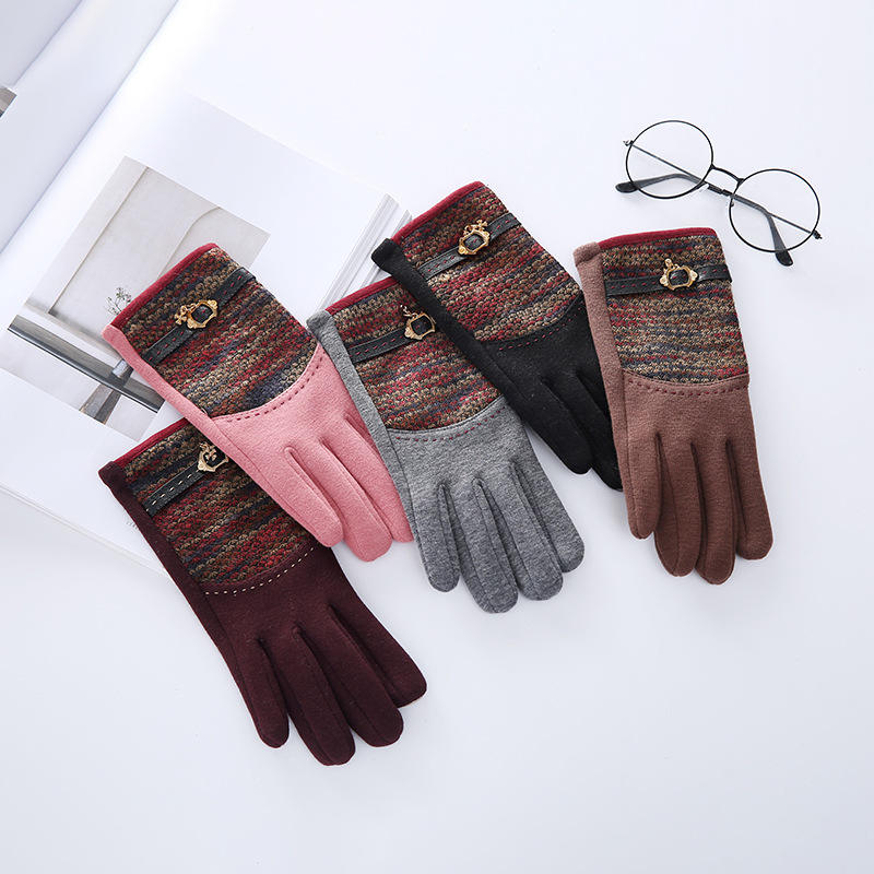 Factory Direct Sales Micro Velvet Winter Finger Gloves Fleece Lined Cold-Proof Sports Riding Gloves Women's Gloves