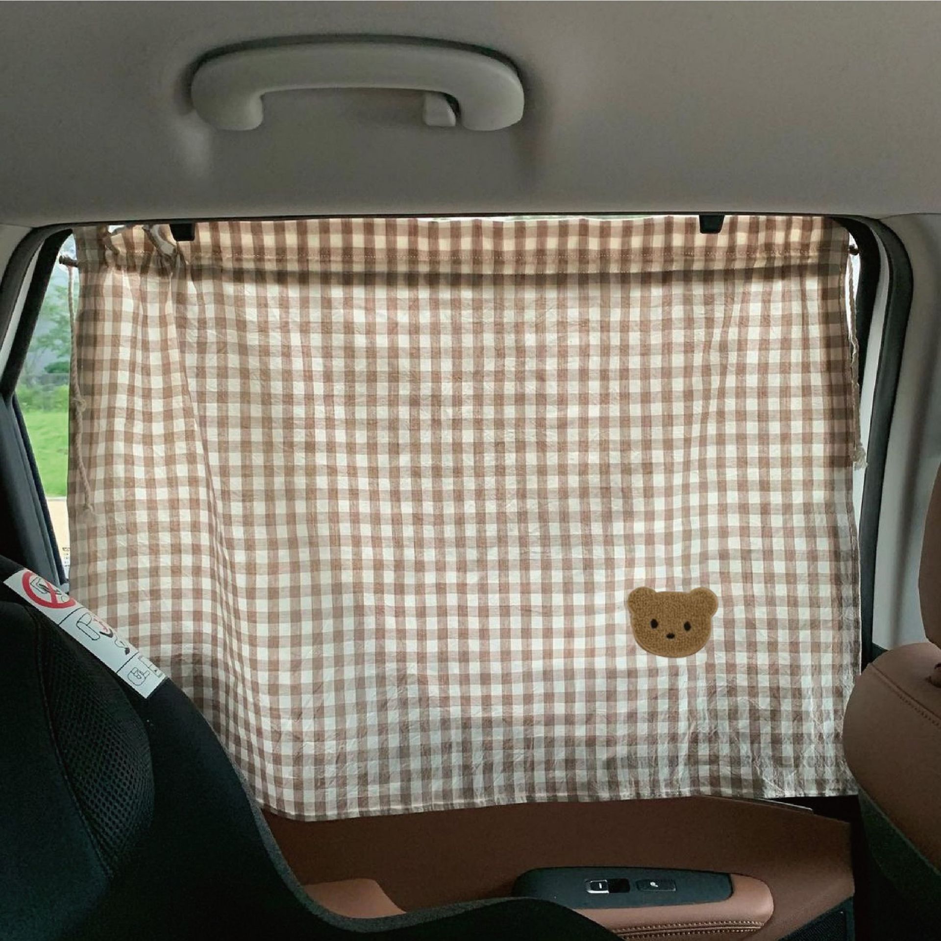 韩系ins风小熊窗帘婴儿汽车防晒帘 儿童宝宝挡光帘车内格子遮阳帘
