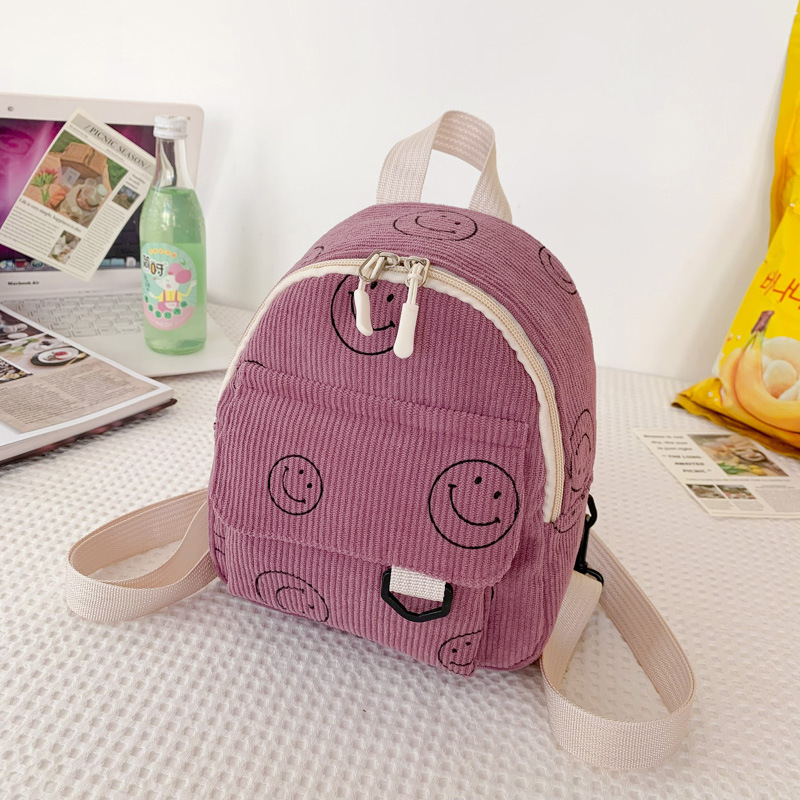 2023 New One-Shoulder Backpack Girls Outdoor Fresh Sweet Smiley Face Mobile Coin Purse Bag Corduroy Handbag