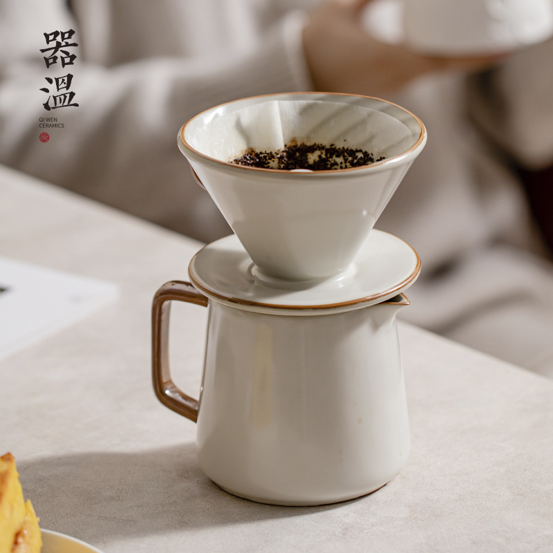 器温 汝窑咖啡滤杯家用手冲咖啡壶套装滴漏式滤纸陶瓷过滤分享壶