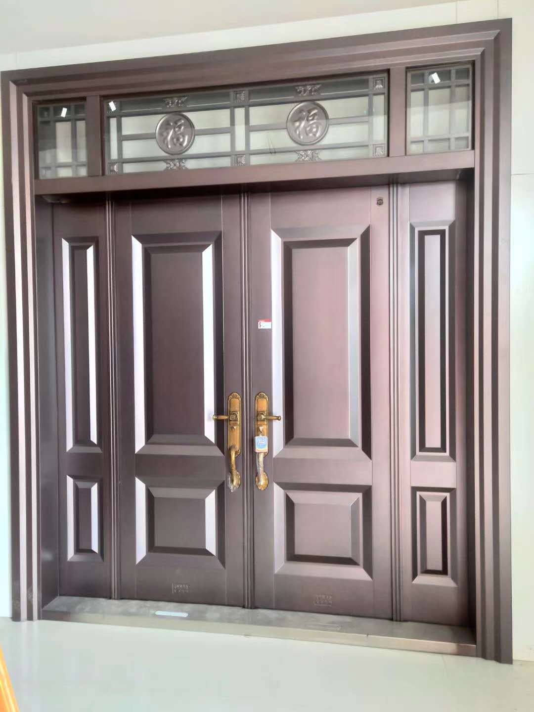 高端锌合金拼接吉祥纹刷金非标门双开防盗门别墅客厅进户门甲级门