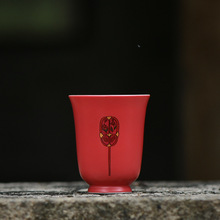 故宫红闻香杯 功夫茶具套装品茗杯 创意敦煌团扇图主人杯陶瓷茶杯
