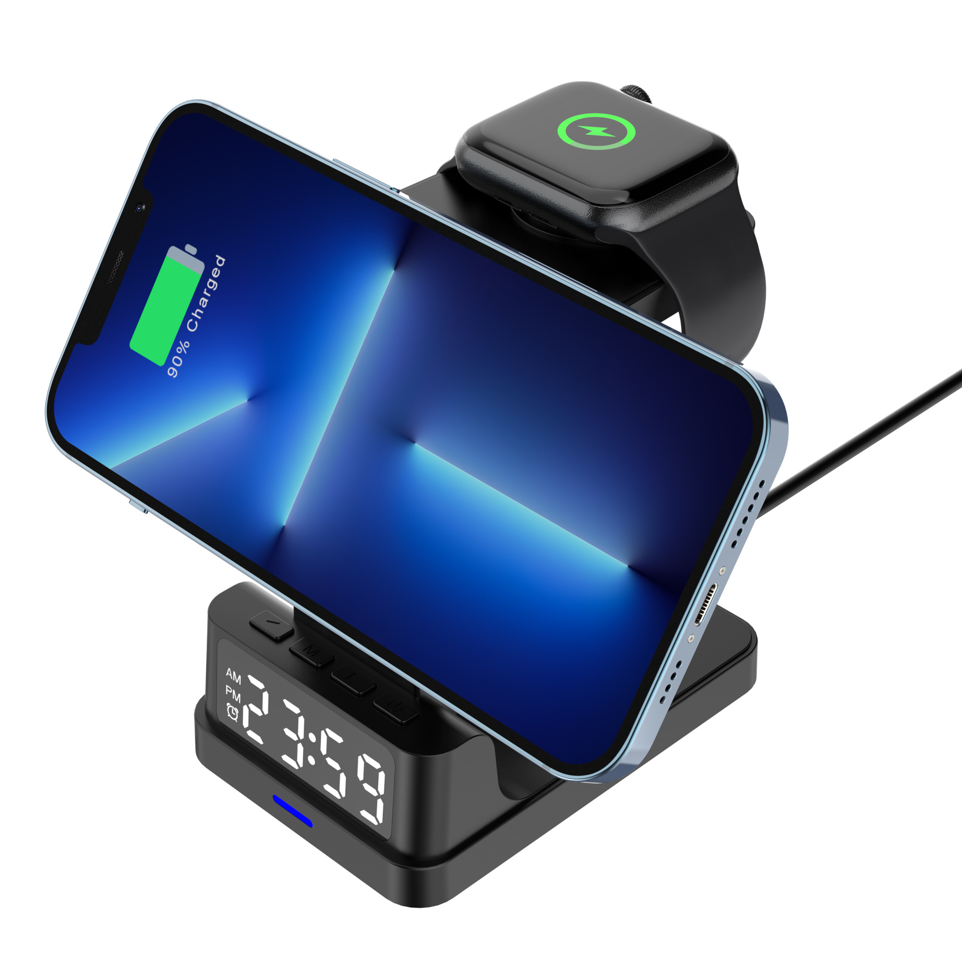 Cross-Border Wireless Charger for Apple 14 Watch Special Bluetooth Headset Watch5 Three-in-One Digital Clock