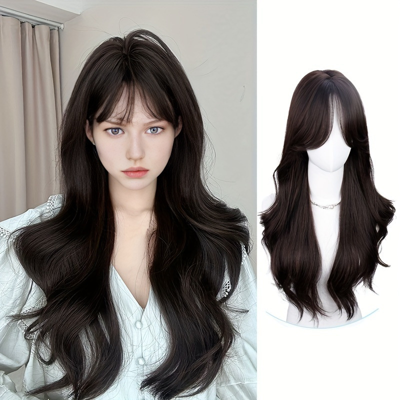 假发女长发长卷发自然微卷法式刘海中长款大波浪整顶全头套式