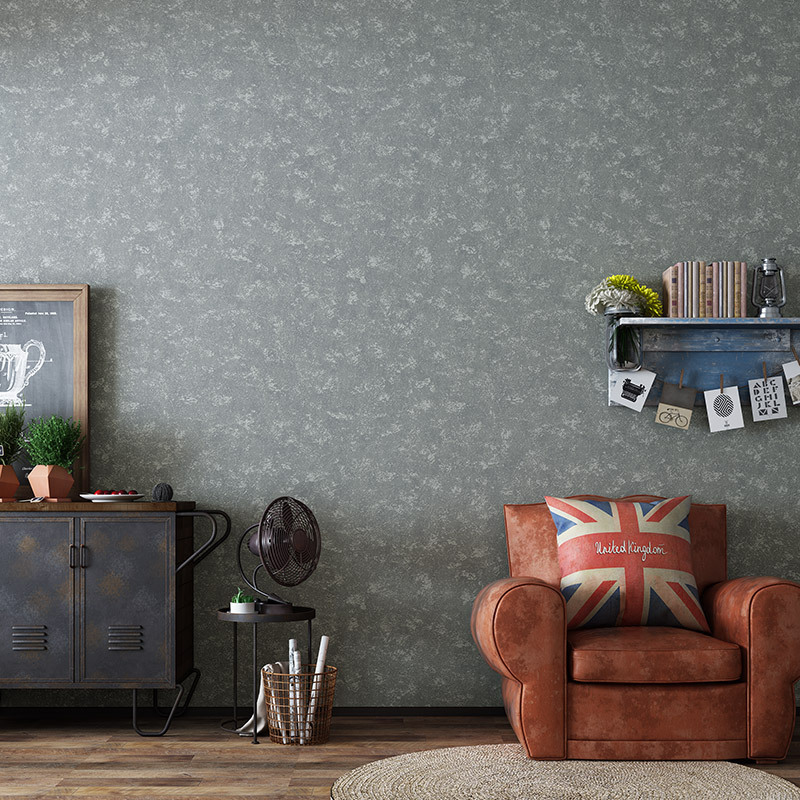 复古怀旧工业风水泥灰色墙纸深灰素色客厅理发店服装店背景墙壁纸