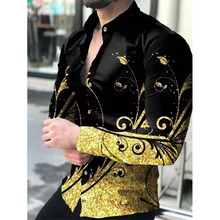 欧美外贸男装新款休闲个性潮男长袖3D数码印花衬衫大码衬衣男装