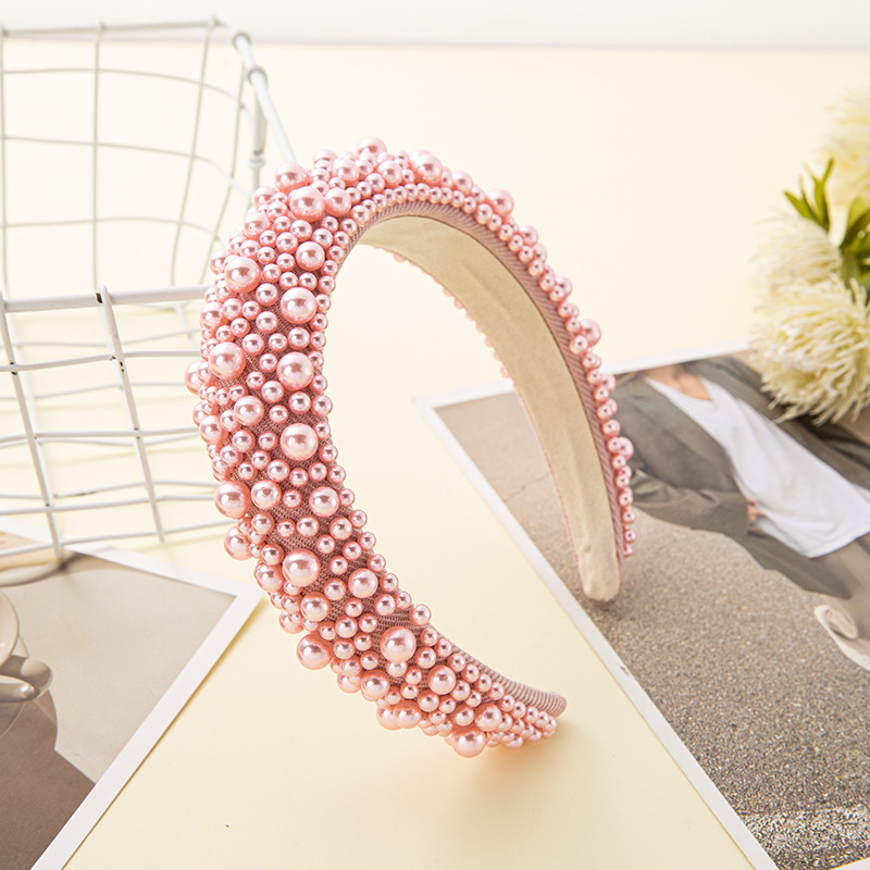 Cross-Border Baroque Autumn and Winter Sponge Pearl Headband Handmade Beaded Hair Accessories Multicolor Factory in Stock