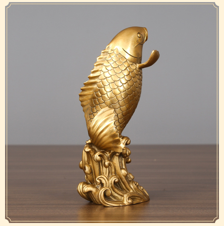 紫铜鲤鱼摆件年年有余中国年鱼富贵有余招财金龙办公室玄关装饰品