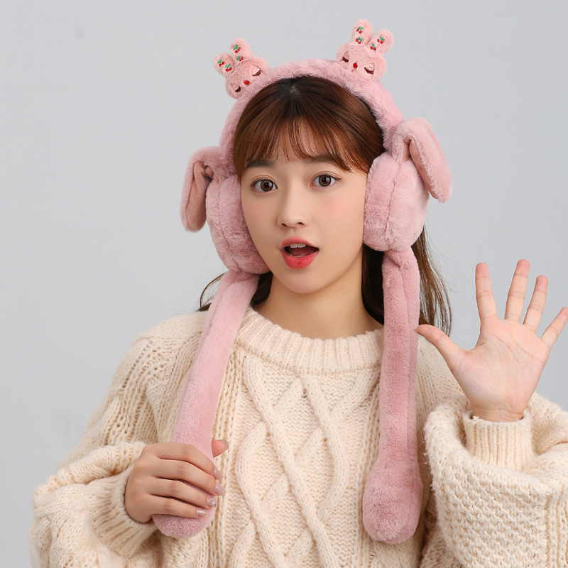 Korean Style Airbag Moving Rabbit Ears Cute Girl Headband Autumn and Winter Warm-Keeping Earmuffs Ear Covers Plush Earmuffs Headband