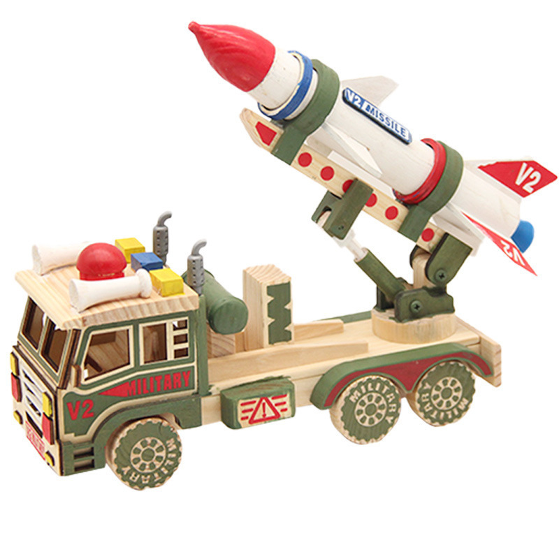 Children's Hand-Made Wooden Simulation Mini Military Rocket Model Car Color Rocket Model Car Model Hand-Made Toy Decoration Wholesale