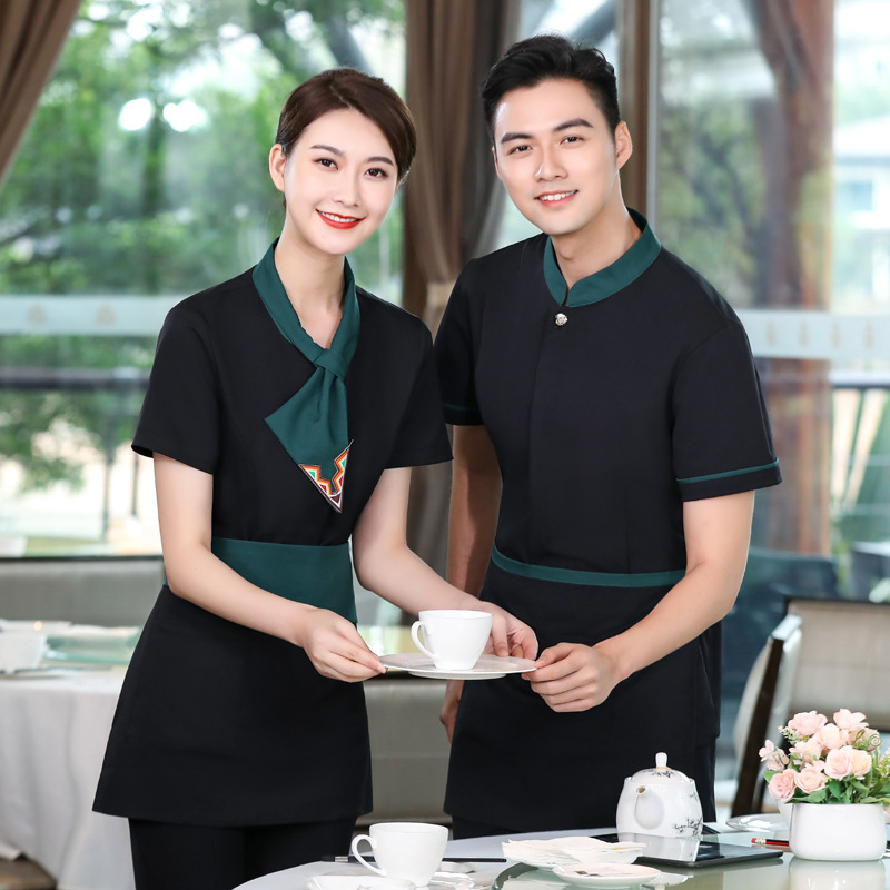 酒店工作服夏装女中西餐厅餐饮服务员制服土菜馆饭店传菜生短袖男