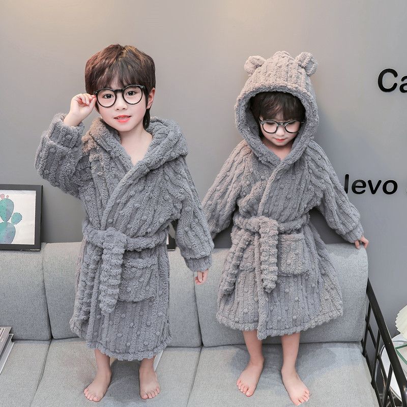 宝宝珊瑚绒男童冬装儿童秋冬季法兰绒睡衣男孩睡袍加厚家居服浴袍