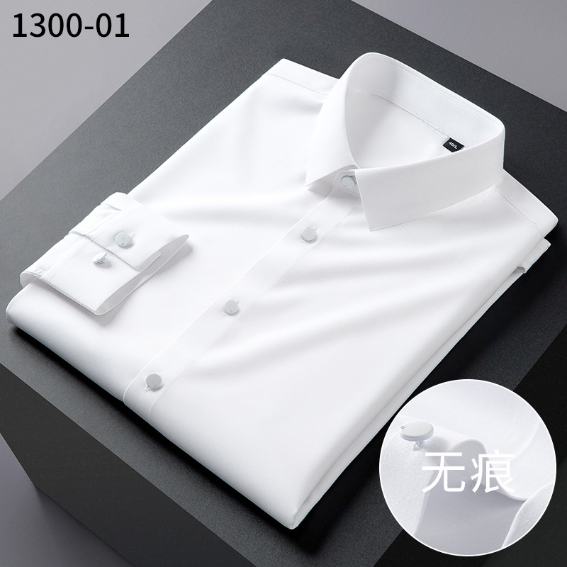 2022 Men's Bamboo Fiber Seamless Long-Sleeved Shirt Casual Gentleman Business Fit Square Collar Shirt One Piece Dropshipping