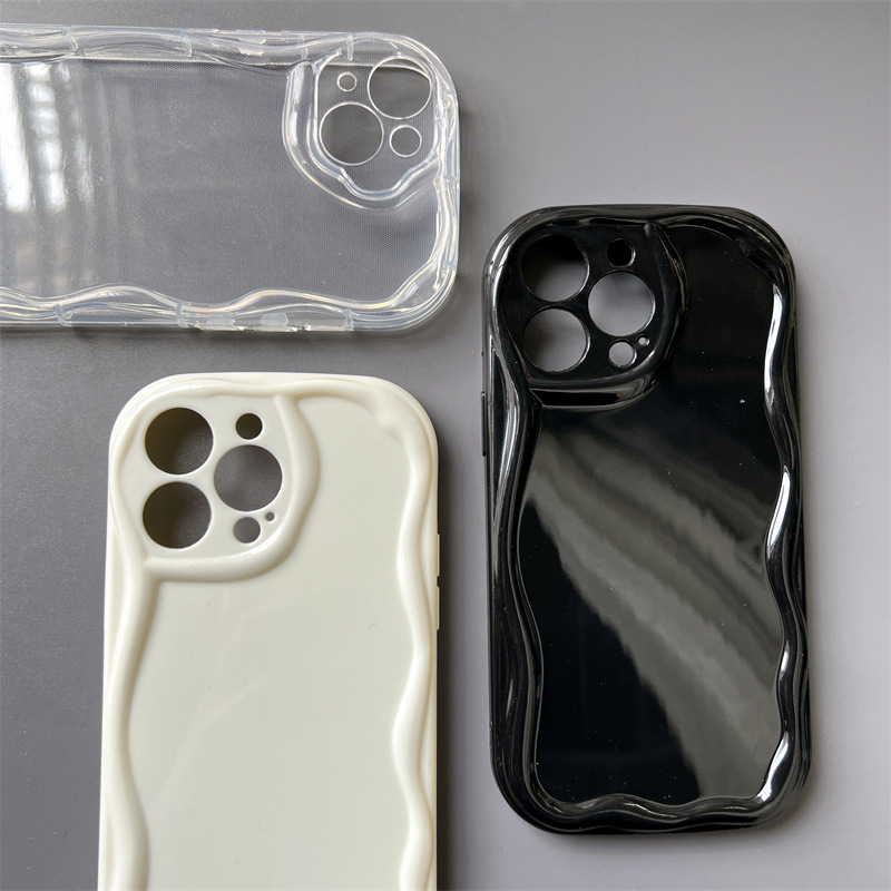 奶油手机壳曲面相框适用苹果iPhone14立体波浪纹素材防摔简约可爱