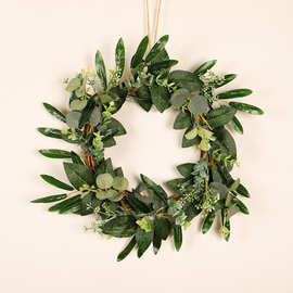仿真橄榄枝尤加利花圈花环 橄榄枝花环仿真植物花环饰品门挂