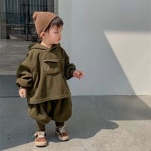 儿童运动装韩国童装女童双面绒套装冬季新品男宝宝卫衣卫裤两件套