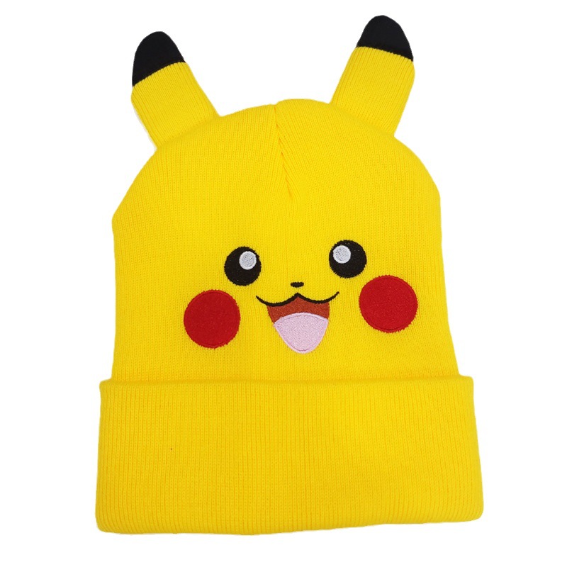 Cross-Border Pikachu Embroidery Knitted Hat Cute Cartoon Ears Pet Elf Warm Pullover Cap Wool Hat