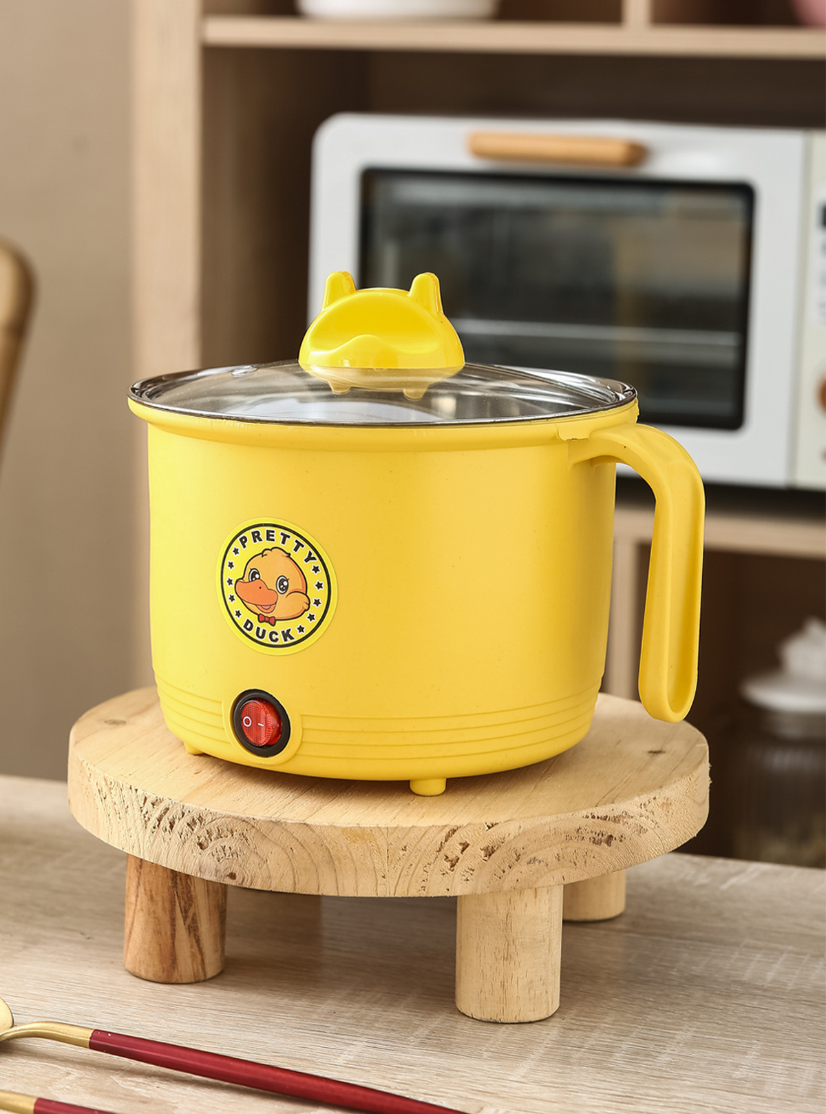 Multi-Functional Student Pot Small Dormitory Electric Food Warmer Small Yellow Duck Electric Caldron Stainless Steel Cooking Integrated Non-Stick Pan