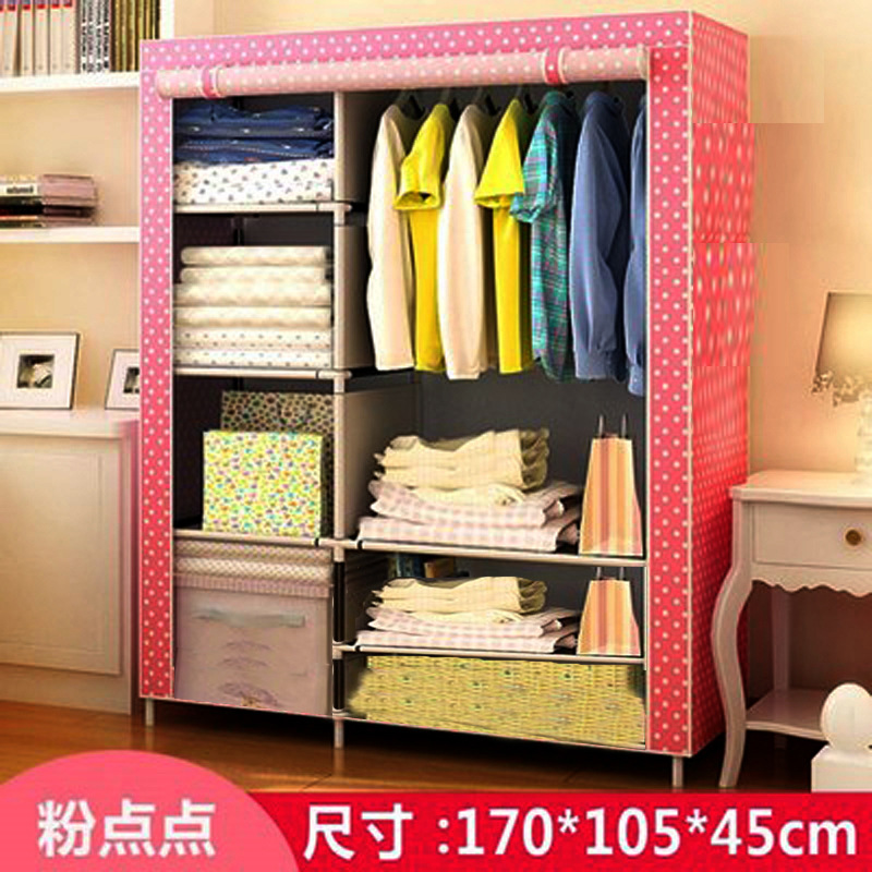 Simple Wardrobe Dormitory Wardrobe Simple Economical Assembly Cloth Wardrobe Storage Cabinet Double Steel Tube Cloth Wardrobe 0819