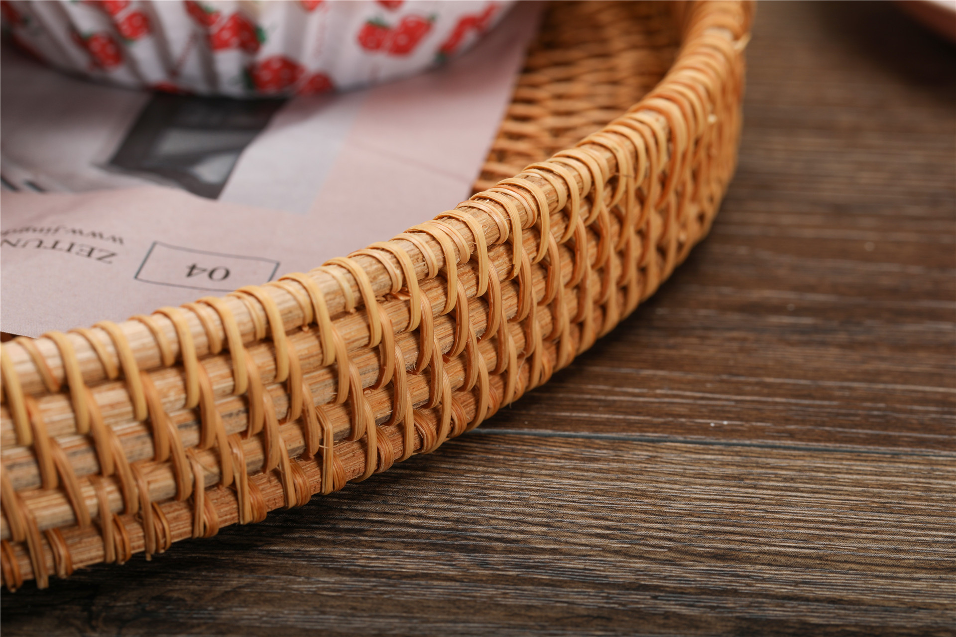 越南藤编织家用野餐水果盘零食小吃置物收纳篮手工编制藤编托盘