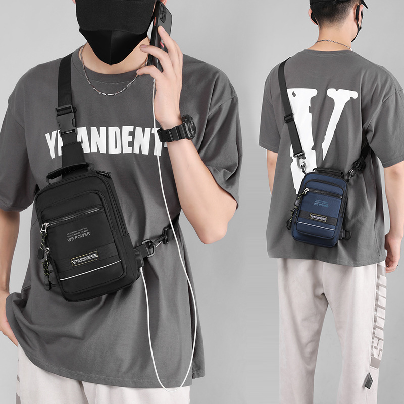 New Men's Chest Bag Outdoor Shoulder Messenger Bag Usb Rechargeable Chest Bag Sports Pouch