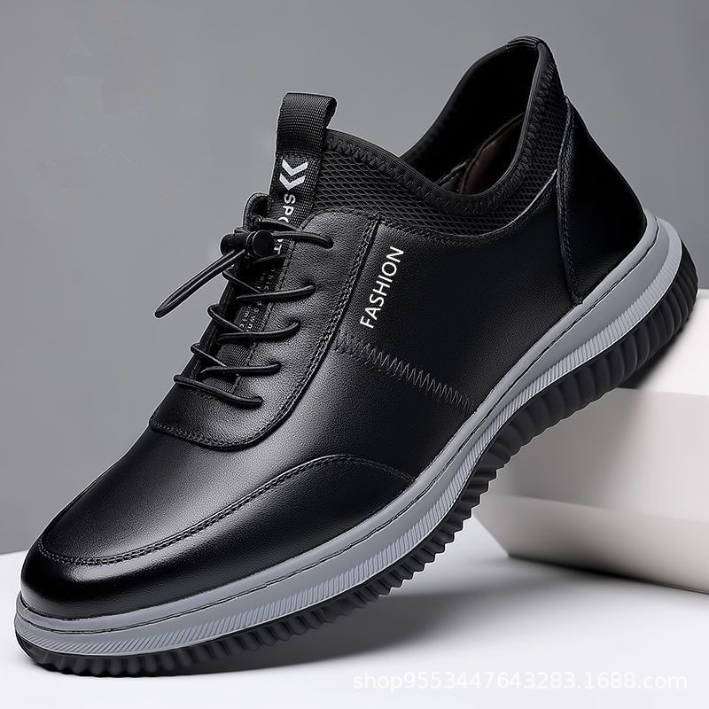 2023 Winter Men's Fashion Casual Leather Shoes Soft Bottom Lace up PU Upper Breathable Versatile Korean Style One Piece Dropshipping