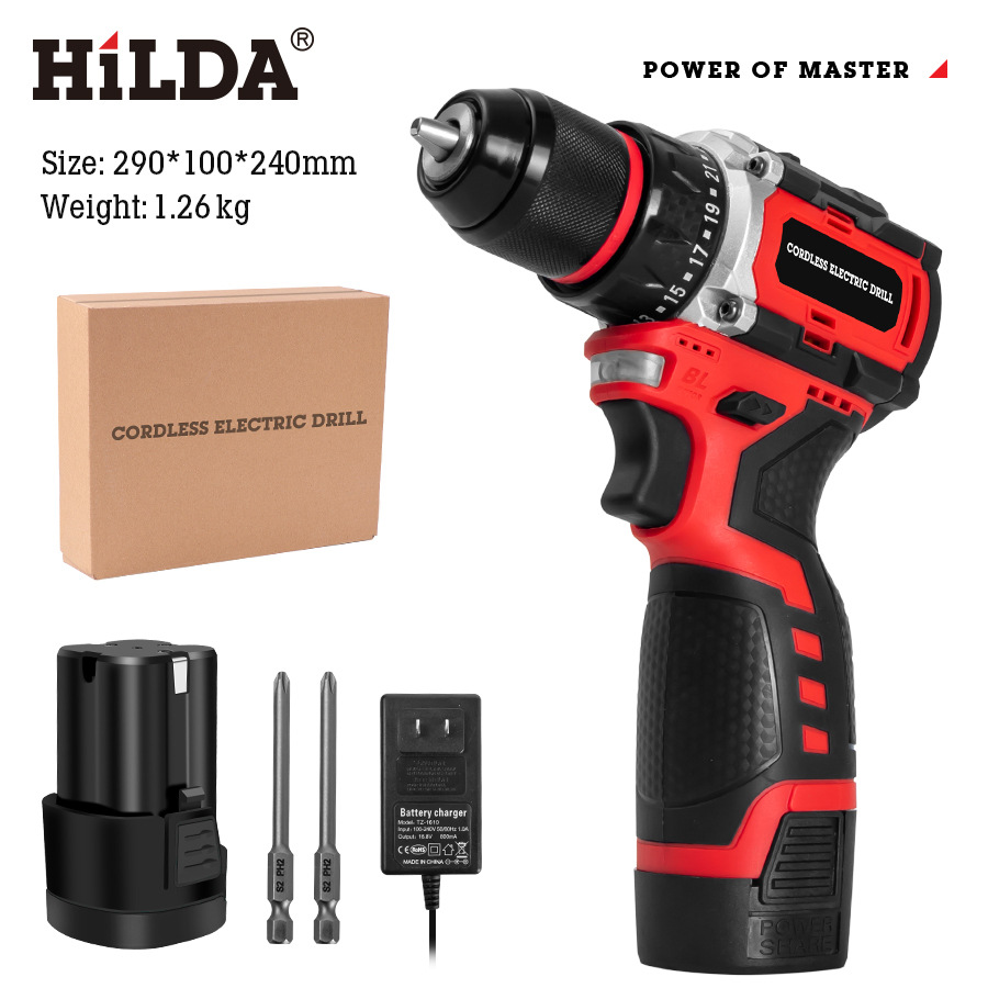 electric tool Hilda Brushless Lithium Electric Drill 16.8V Electric Drill Lock and Load Spray Large Capacity High Power Electric Hand Drill