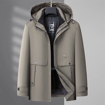 冬季连帽可脱卸羽绒服男简约成熟商务休闲冬装抗寒鸭绒外套