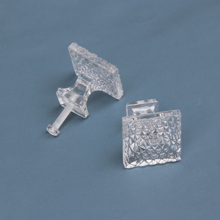 带螺丝透明实心方形水晶钻石纹拉手北美欧式四方单孔旋钮把手柄