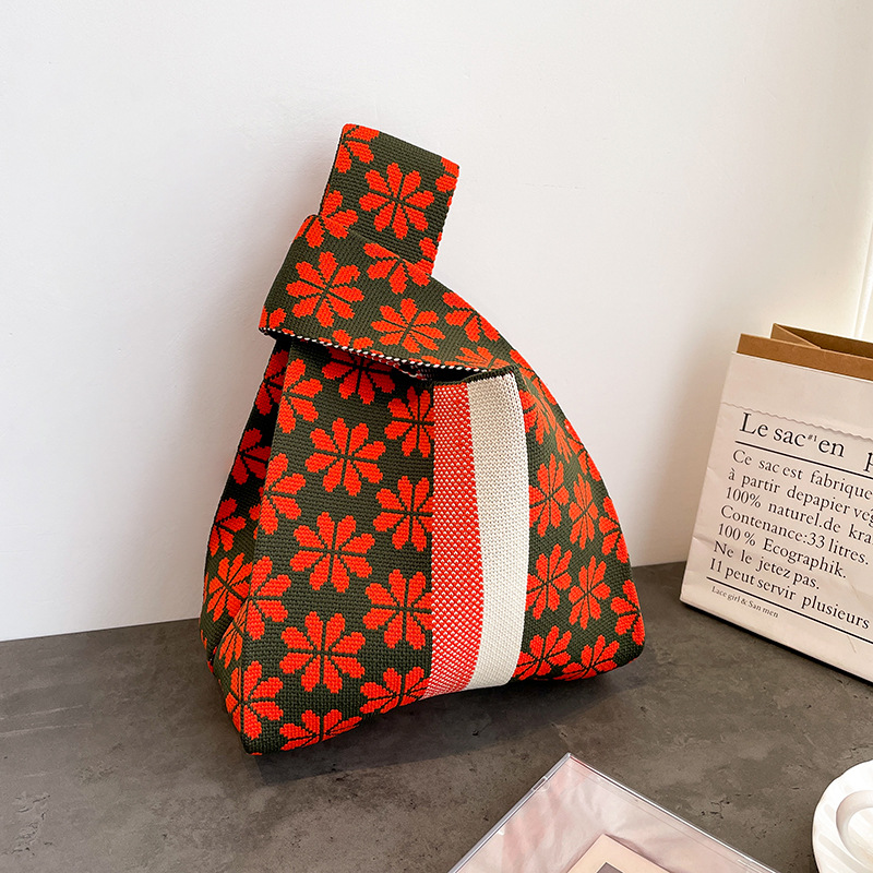 Korean Style Niche Flower Color Matching Knitted Vest Handbag Women's Convenient Handbag Retro Wrist Bag Work Date