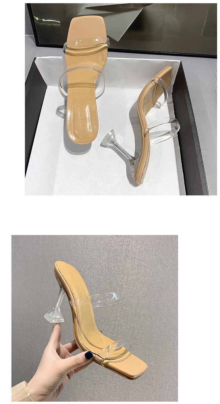 高跟凉拖鞋女夏季新款一字带欧美酒杯跟时尚性感女拖鞋