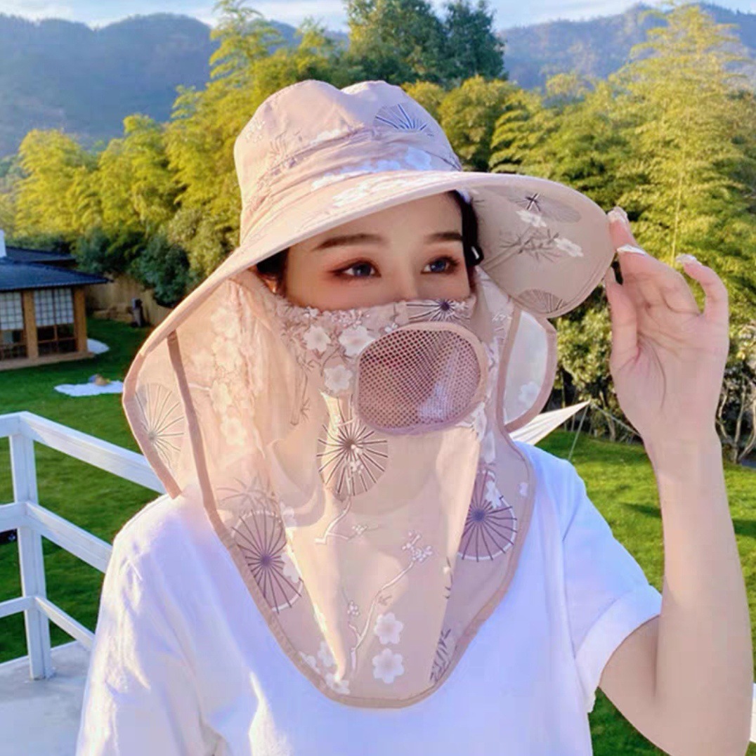 Hat Women's Summer Thin Outdoor Sun Hat Foldable Uv-Proof Work Sun Hat Cover Face Tea Picking Sun Hat