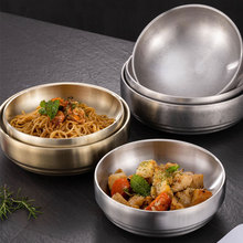不锈钢碗韩国泡菜碗简约圆形泡面大汤碗商用沙拉碗韩式双层冷面碗