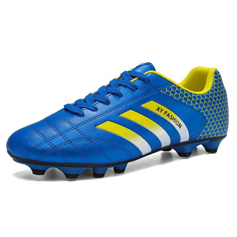 夏天低帮现货休闲秋季透气合成革粘胶鞋圆头蓝色前系带足球鞋