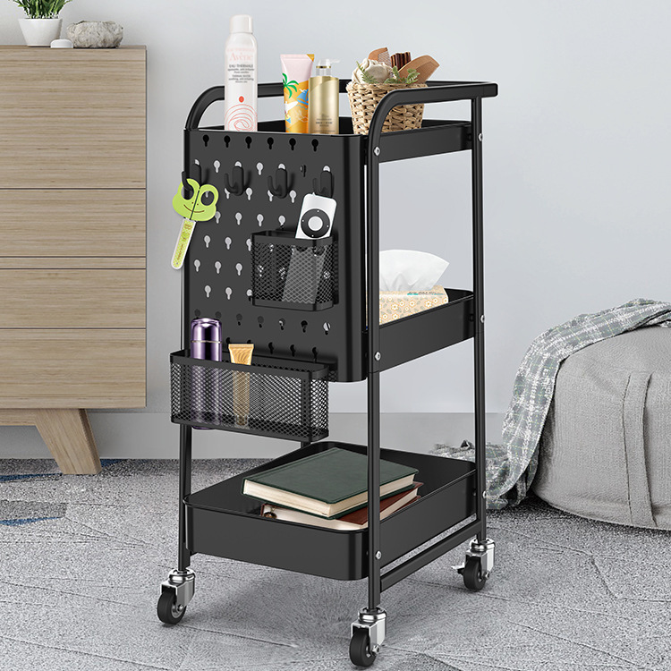 厨房置物推车落地多层可移动置物架带轮小推车洞洞板收纳整理架子