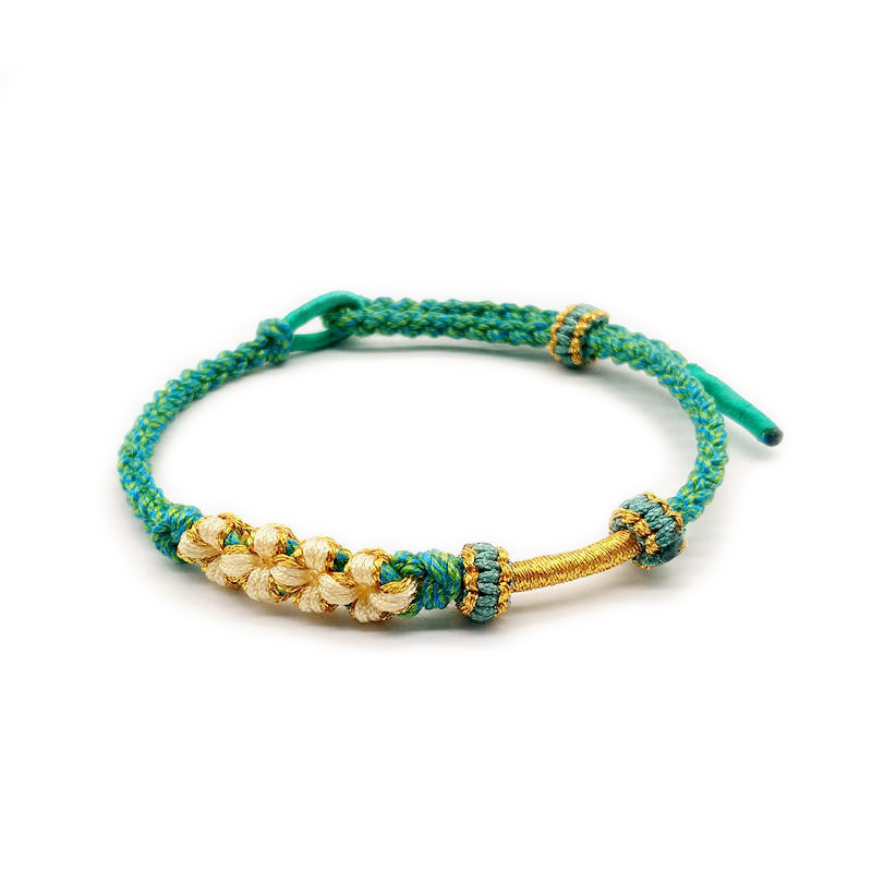 手搓棉线手绳半成品四股绳桃花结手链时尚女可穿珠子貔貅玉吊坠饰