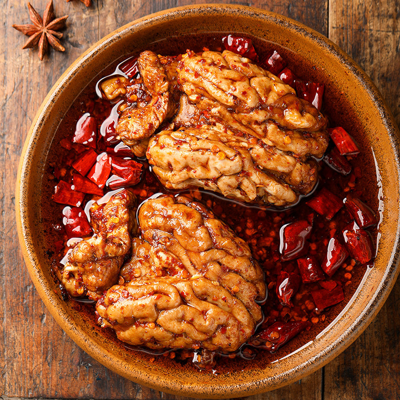 香辣猪脑花四川特色零食小吃抖音网红推荐麻辣红油猪头即食熟食