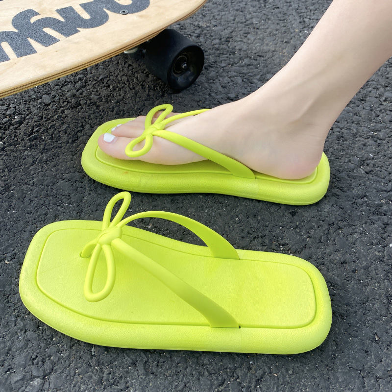 Korean Style Seaside Holiday Slippers Women's Summer Non-Slip Student Bow Fairy Wind Beach Flip Flops Women's Outer Wear