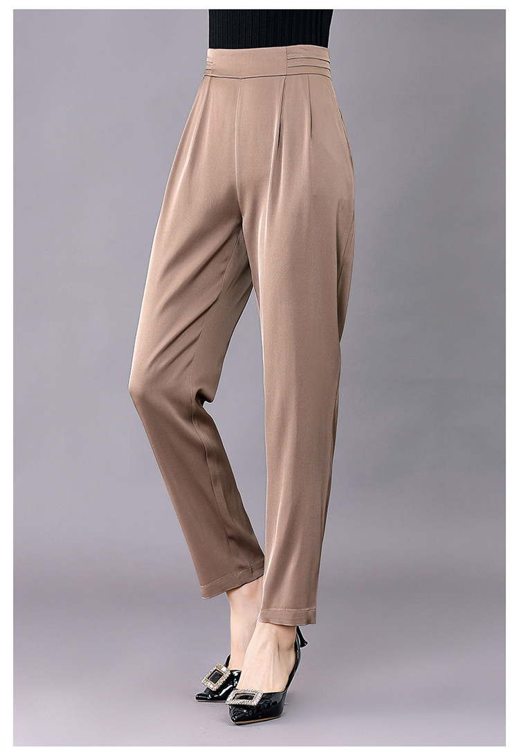 2021新款重磅真丝女裤哈伦裤夏季薄款丝绸妈妈裤子桑蚕丝直筒长裤