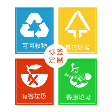 垃圾分类贴纸可回收干湿垃圾桶标识pvc防水不干胶标签小批量印刷