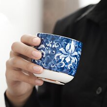 中式青花茶杯日式大号主人杯家用功夫茶具单杯品茗茶杯茶碗