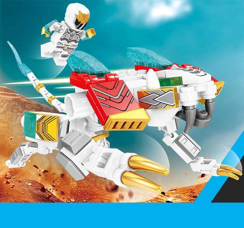 森宝103237-40圣兽图腾玄武白虎朱雀青龙四神兽合体益智拼装积木